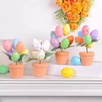 Easter Egg Potted Plant Foam Easter Egg Tabletop Ornament Happy Easter Party Decoration 2024 Kids Favors Spring Festive Decor