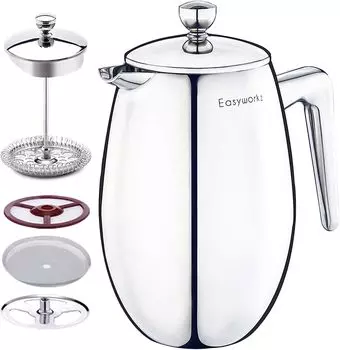 Easyworkz Nando French Press Двойные стенки Изолированная нержавеющая сталь 304 1000 мл Кофеварка и Чайник