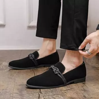 ebay foreign trade model 2025 spring and autumn large size leather shoes 38-48 size one-pedal loafers Doudou men s shoes 38 чёрный