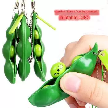 Edamame Снятие стресса Горох Стручок Fidget Брелок Игрушка Naked squeezed peanuts