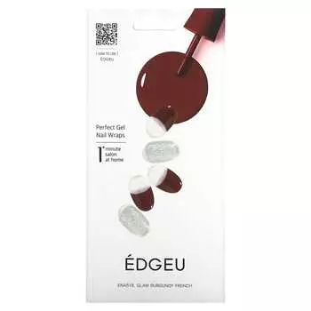 Edgeu, идеальное гелевое покрытие для ногтей, ENA518, гламурный бордовый френч, набор из 16 полосок