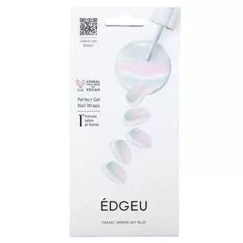 Edgeu, Perfect Gel Nail Wrap, ENA 442 Mirror Sky Blue, набор из 19 предметов