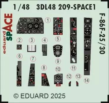 Eduard Space Набор декалей для интерьера 3D Модельная декаль EDU3DL48209 1/48 F-86F-25/30 с фототравлением (для Airfix) (Самолет)