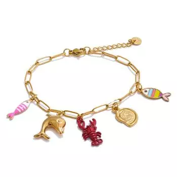 Eetit Ocean Style Enamel Fish Shell Lobster Drop Charm Bracelet Bangle for Women Summer Stainless Steel Arrivals Wrist Jewellery золотой