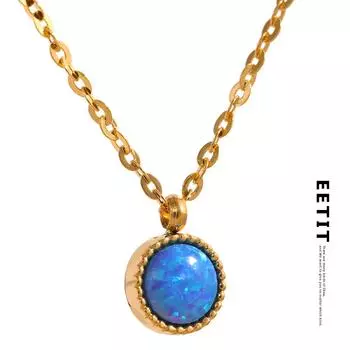 Eetit Шарм Шикарный Синий Опал Натуральный Камень Маленький Кулон Из Нержавеющей Стали Золотого Цвета Ожерелье Водонепроницаемые Модные Ювелирные Изделия Женщины Новинка синий