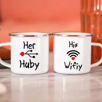 Его Wifiy Ее Муж Забавный USB WIFI Печать Забавная Пара Кружка Дорожная Чашка Кофе Персонализированные Подарочные Чашки для Сублимации Чашек Друзья 360ml