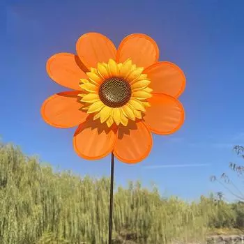 Eight Leaf Sunflower Windmill Rotating Sunflower Wind Spinner Stake Standing Lawn Flower Pinwheel Outdoor Party Decor Kids Toys оранжевый