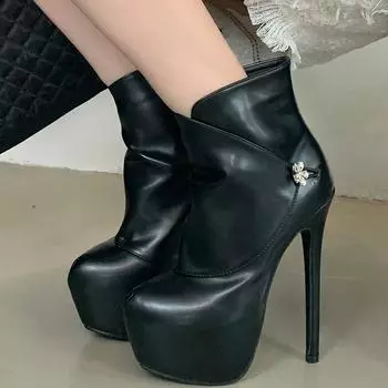 Eilyken Extreme Platform Super Thin High Heels Boots Women Bottom Boots Sexy Flower Round Toe Prom Женская обувь 35 чёрный