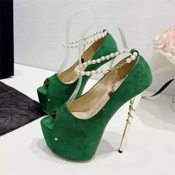 Eilyken Fashion Design String Bead Buckle Strap Women Pumps Sexy Peep Toe Nightclub Extreme Stiletto High Heels Shoes