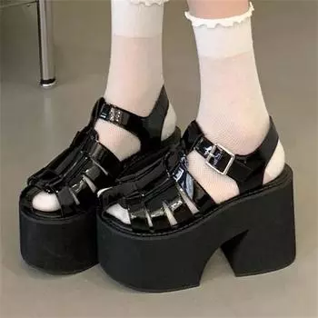 Eilyken Summer Design Narrow Band Buckle Strap Women s Sandals Fashion Solid Chunky Platform Heels Open Toe Shoes 34