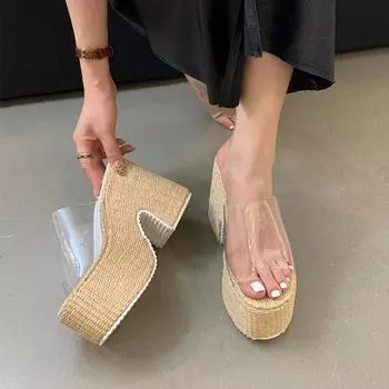 Eilyken Summer PVC Transparent Design Platform Wedges Women Slippers Fashion Open Toe Thick Bottom High Heels Slide Shoes 34