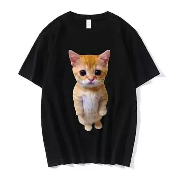 El Gato Meme Sad Crying Cat Munchkin Kitty Meme Модная футболка с рисунком унисекс, модные футболки с короткими рукавами, уличная одежда большого размера, унисекс L