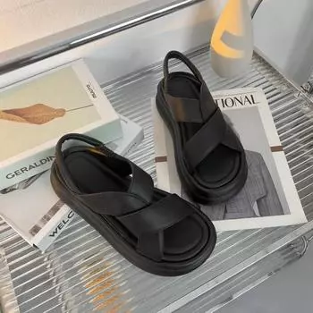 Elastic cross-toe sandals women s summer new fashion beach shoes solid color platform sandals 35