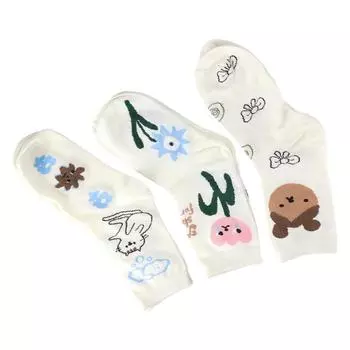 Elastic Cute Korean Rabbit Cat Socks Flower Ankle Socks Doodle Casual Hosiery Women Tulip Socks E