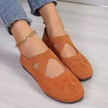 Elastic Knitting Flats Shoes for Women Summer Breathable Soft Loafers Woman Lightweight Slip on Casual Shoes Mom Moccasins 36 коричневый