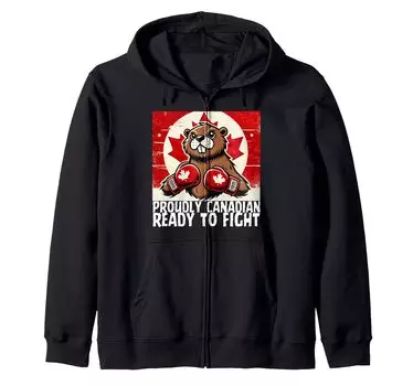 Elbows Up Canada Канадский контртариф Beaver Боксерская толстовка с капюшоном на молнии
