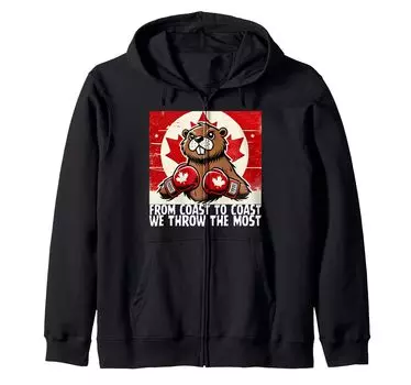 Elbows Up Canada Канадский контртариф Beaver Боксерская толстовка с капюшоном на молнии