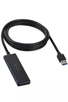Elecom USB-концентратор USB-A Подключение USB3.2 (Ген1) 5 Гбит/с 4 порта с питанием от шины 150 см кабель небольшой и легкий дизайн черный U3H-H044BK/E