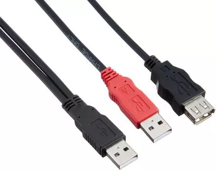 ELECOM USB W Power USB A Male to USB A Simple Cable, Y-Shaped Cable, 2.0 (USB Female), Packaging, USB-AAE5DPBK чёрный