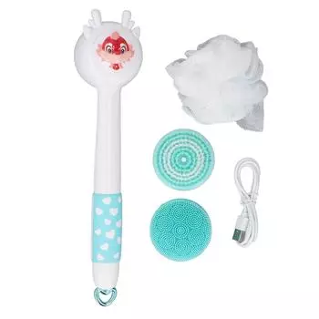 Electric Body Brush for Kids with Long Handle Automatic 2 Speed Water Resistant Type C Charging синий