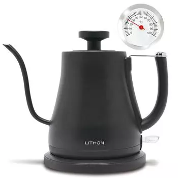 Electric Cafe Kettle Pot Black Gooseneck for Coffee Improved Cord Length Thermometer Included 1 Year Extended Warranty Safe and Secure Automatic