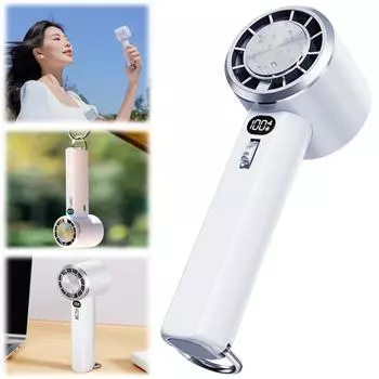 Electric Eyelash Fan USB Rechargeable 100 Wind Speeds Handheld Turbo Jet Fan 3000mAh Mini Portable Ice Cold Fan Digital Dispaly бежевый
