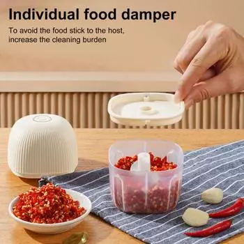 Electric Garlic Chopper Mini USB Charging Portable Food Processor with Stainless Steel Blades One-Touch Operation Garlic Masher for Onion Ginger Chili
