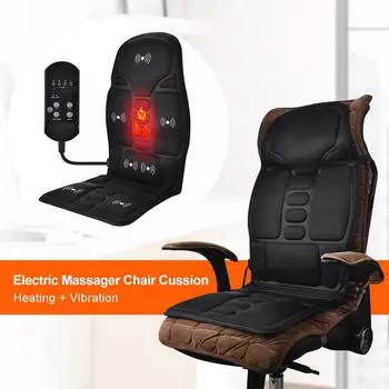 Electric Heating Vibrating Back Massage for Car Chair Office Lumbar Neck Pain Relief Vibration Cushion Shoulder Back Massage Mat UK чёрный
