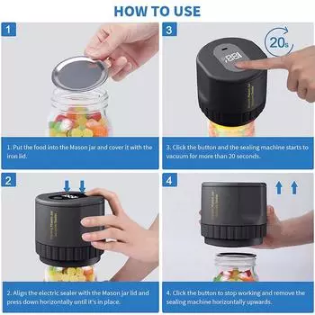 Electric Mason Jar Vacuums Sealer with Can Opener and Regular Mason Lids Vacuums Sealing Machine for Food Storage Sealer Kit чёрный