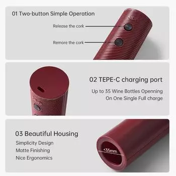 Electric Wine Bottle Opener Charged Automatic Reusable Easy Carry Red Wine Opener Gift for Waiter Women Home Kitchen Party Bar бордовый