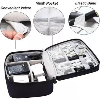 Electronic Storage Bag Double-Layer Travel Cable Storage Cable Storage Bag for Electronic Accessories Suitable for Cables Ipad чёрный