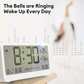 Electronics Digital Alarm Clock Table Wall Temperature Humidity Calendar Alarm Clock Bedroom Desk LCD Clock with Backlight белый