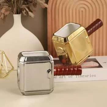 Electroplated Ceramic Hammer Mug Three-dimensional Modeling Mug Coffee Mug Ornaments Latte Cup Large-capacity Drinking Cups 550ML золотой