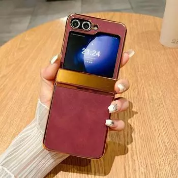 Чехол для телефона из гальванизированной кожи в стиле ретро для Samsung Galaxy Z Flip 5 4 3, защитный чехол с вращающимся шарниром и пружиной For Samsung Z Flip5
