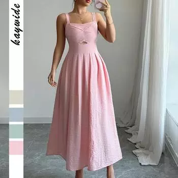 Elegant and Refined Halter Pleated Dress for Women s Spring and Summer S розовый