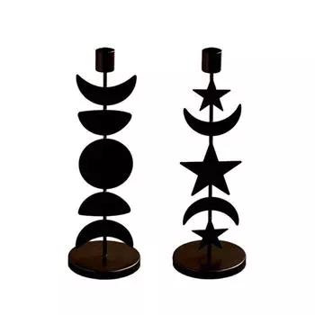 Elegant Black Iron Pillar Holder Vintage Sun Moon Star High Candlestick Home Accent for Wedding and Birthday
