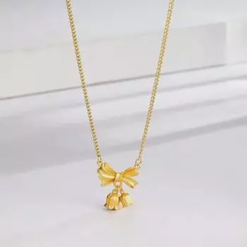 Elegant Bow Lily of the Valley Titanium Steel Clavicle Necklace for Women – Romantic Princess Style