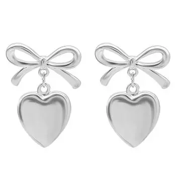 Elegant Bowknot Dangle Earrings Stylish Heart Drop Earrings Ear Jewelry CCB Material Party Ear Accessories for Party серебряный