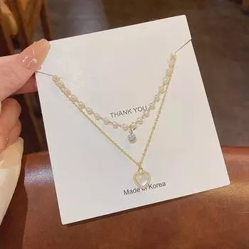 Elegant Double-Sided Titanium Steel Pendant Necklace with Pearls X900