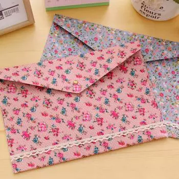 Elegant Floral a4 File Bag Soft Button Folder Convenient Data Bag Students розовый