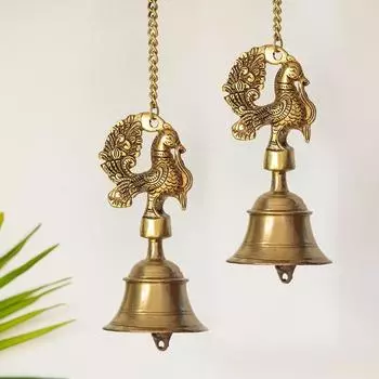 Elegant Peacock Brass Hanging Bells for Pooja Room |Ghanti Hanging Bells for Home Decoration Brass Hanging Bell for Mandir Bell for Pooja Room