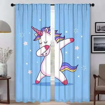 Elegant Room Curtains for Camera Cute Cartoon Unicorn Partition Living Room Curtain Tulle for Bedroom Halloween Decoration Child W50xH70cmx2pcs-CL
