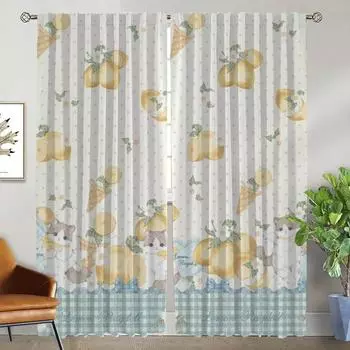 Elegant Room Curtains for Living Room Cuddly Teddy Bear Halloween Decoration Window Curtain Tulle for Bedroom Partition Kitchen W50xH70cmx2pcs-CL