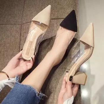 Elegant Thick High Heel Shoes Women s Summer New Transparent Outdoor Sandals Fashion All-Match Pointed Women s Shoes 37