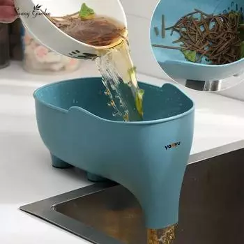 Elephant Drain Basket Multi-purpose Kitchen Storage Drain Basket Household Fruit and Vegetable-Basket Plastic Drain Baskets серый