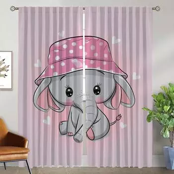 Elephant Home Interior Curtains 2 Pieces Blackout Curtains for Camera Tulle for Bedroom Living Room Curtain Partition Shades W50xH70cmx2pcs-CL