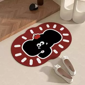 Elephant Red Cute Cartoon Bathroom Floor Mat Diatom Mud Absorbent Foot Mat Easy To Take Care of Quick Drying Bathroom Door Mat 40 * 60cm [Diatom mud]