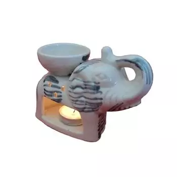 Elephant Shape Aroma Burner Coming with 1 pcs Free Candles (Antique White)