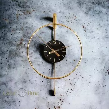 Elit Time 60 см ЗОЛОТО, современные декоративные металлические настенные часы с маятником