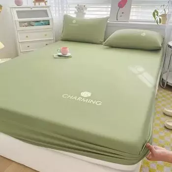 Embroidered Egyptian Cotton Fitted Bed Sheet with Elastic Band Plain Anti-Slip Adjustable Mattress Cover Soft Comfort Bedsheet 90x195cm 1pcs